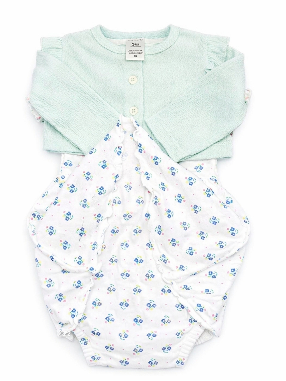 Carter’s 2-Piece Baby Set Size 3M Mint Cardigan White Floral Bubble Romper  NWT